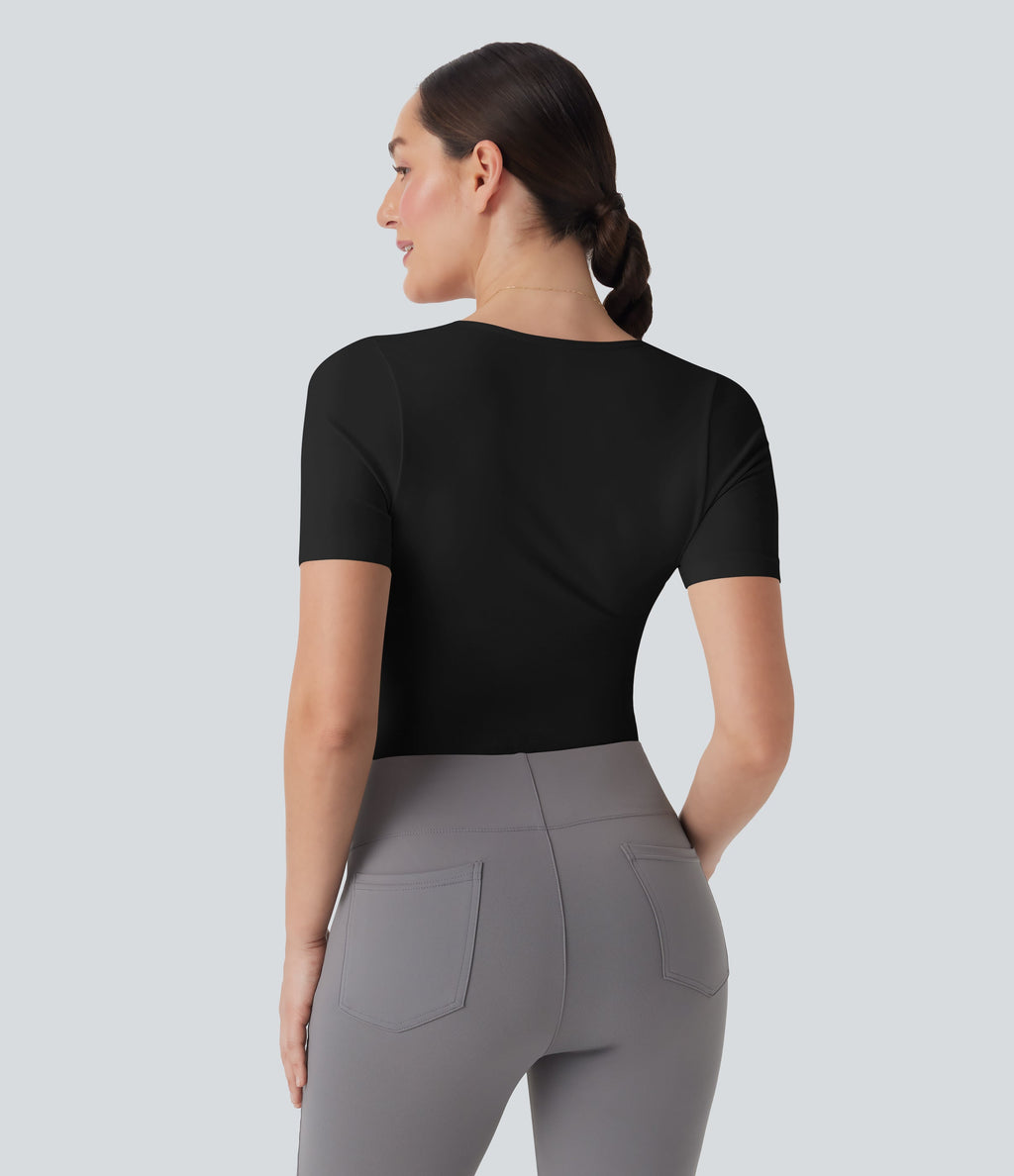Seamless Flow Smoothing Square Neck Adjustable Leg Straps Work Bodysuit-Easy Peezy