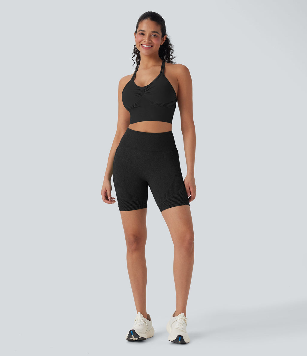 Seamless Flow High Waisted Yoga Biker Shorts 7'' with Pockets