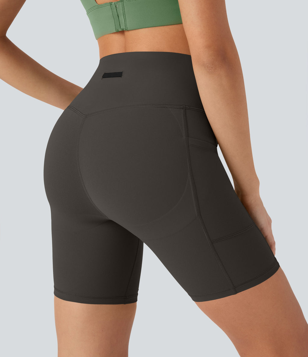 UltraSculptTM SoCinched High Waisted Butt Lifting Tummy Control Loop Running Biker Shorts 7'' with Pockets