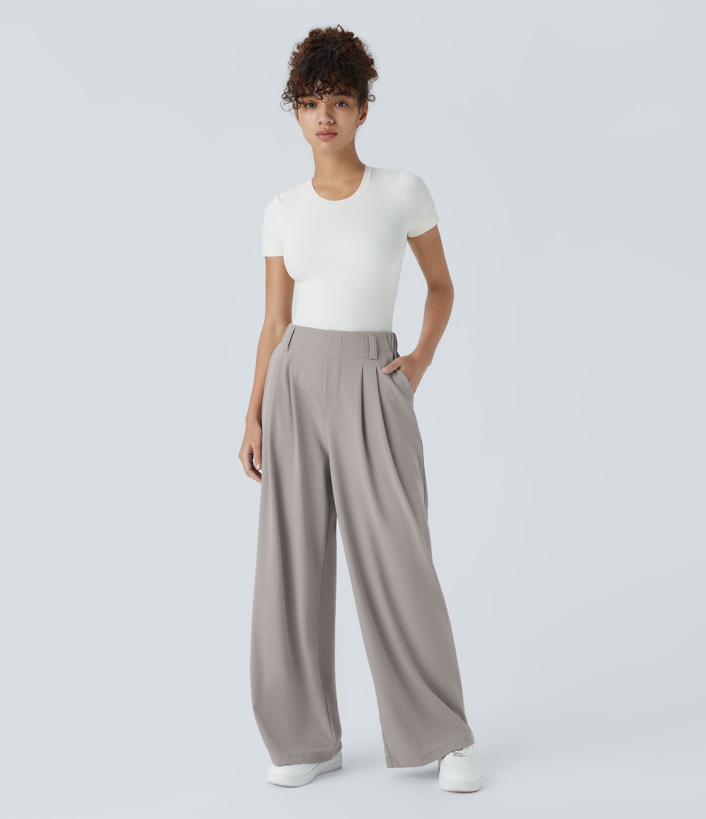 FlexTM High Waisted Side Pocket Wide Leg Waffle Work Pants