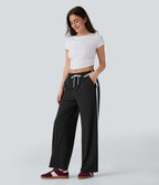 SoftlyZeroTM Airy Low Rise Drawstring Color Block Straight Leg Cool Touch Casual Pants with Pockets-UPF50+
