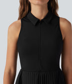 BreezefulTM Half Zipper Sleeveless 2-in-1 Pleated Hem Mini Quick Dry Tennis Active Dress with Pockets-Easy Peezy