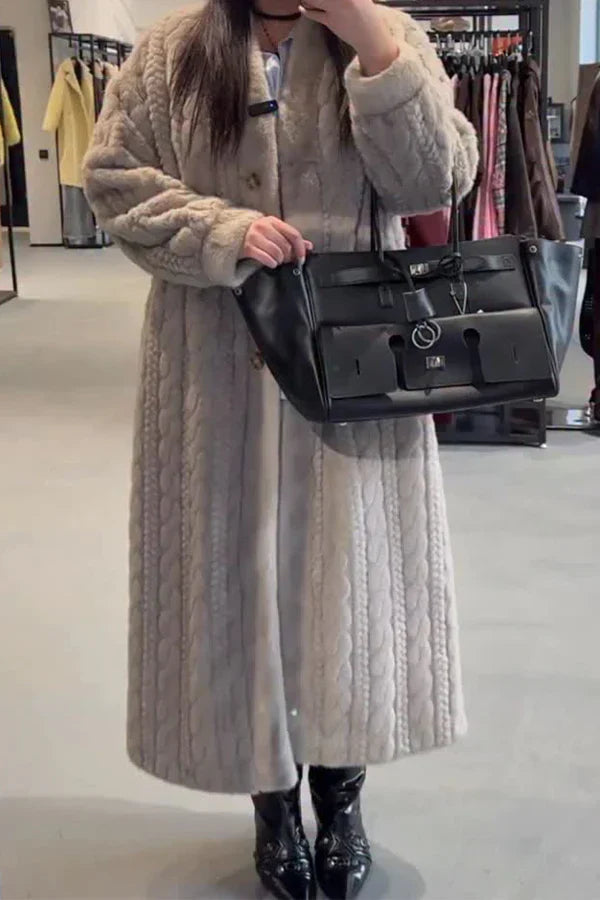 Women Casual Warm Cable-knit Plush Long Cardigan Coat