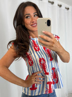 Smocked Cap Sleeve Lobster Print Top
