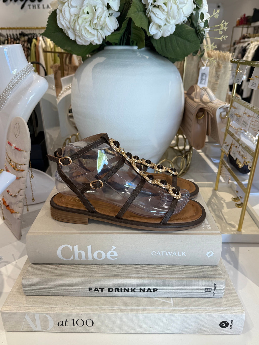 Stone Detail Gold Hardware Sandal (4 Colours)