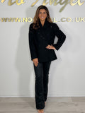 Black Beaded Double Breasted Blazer