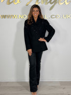 Black Beaded Double Breasted Blazer