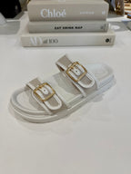 Double Buckle Contrast Woven Sandals (3 Colours)