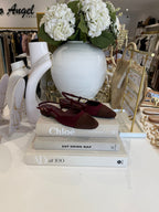 Faux Suede Low Heel Strap Two Tone Shoes