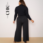 Black Wide-Leg Drawstring Pants Palazzo Pleated Pants XPLUS(4XL-5XL)