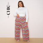 Multi Abstract Print Wide-Leg Drawstring Palazzo Pleated Pants