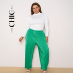 Green Wide-Leg Drawstring Pants Palazzo Pleated Pants