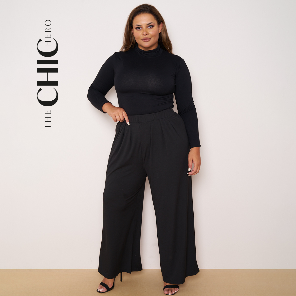 Black Wide-Leg Drawstring Pants Palazzo Pleated Pants CORE(0XL-XL)