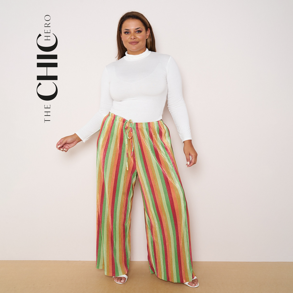 Yellow Green Abstract Print Wide-Leg Drawstring Palazzo Pleated Pants