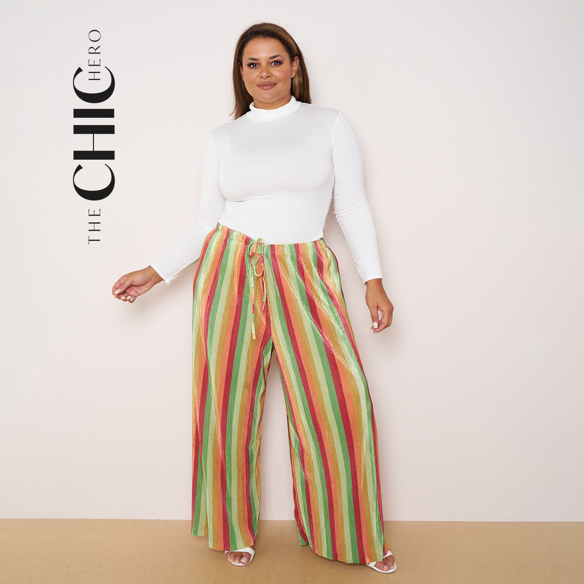 Yellow Green Abstract Print Wide-Leg Drawstring Palazzo Pleated Pants