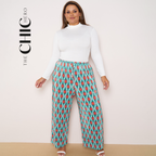Flame Abstract Print Wide-Leg Drawstring Palazzo Pleated Pants