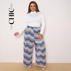 ChicHero Multi Abstract Print Wide-Leg Drawstring Palazzo Pleated Pants