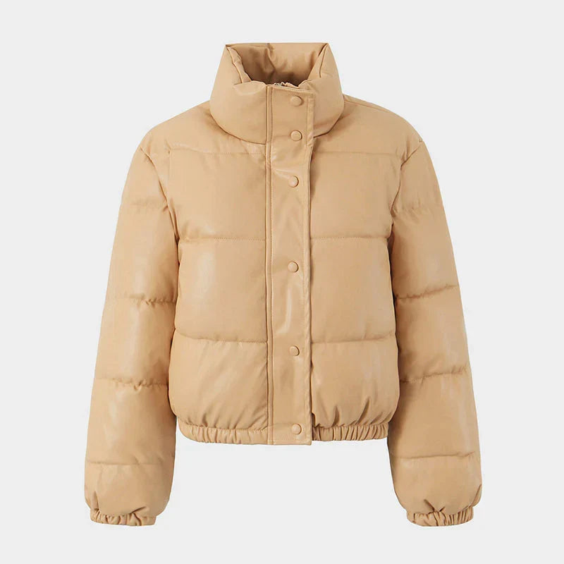 PU leather quilted jacket for women