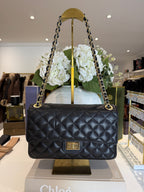 Large Genuine Leather Quilted Turn Lock Chain Handle Handbag (8 Colours)