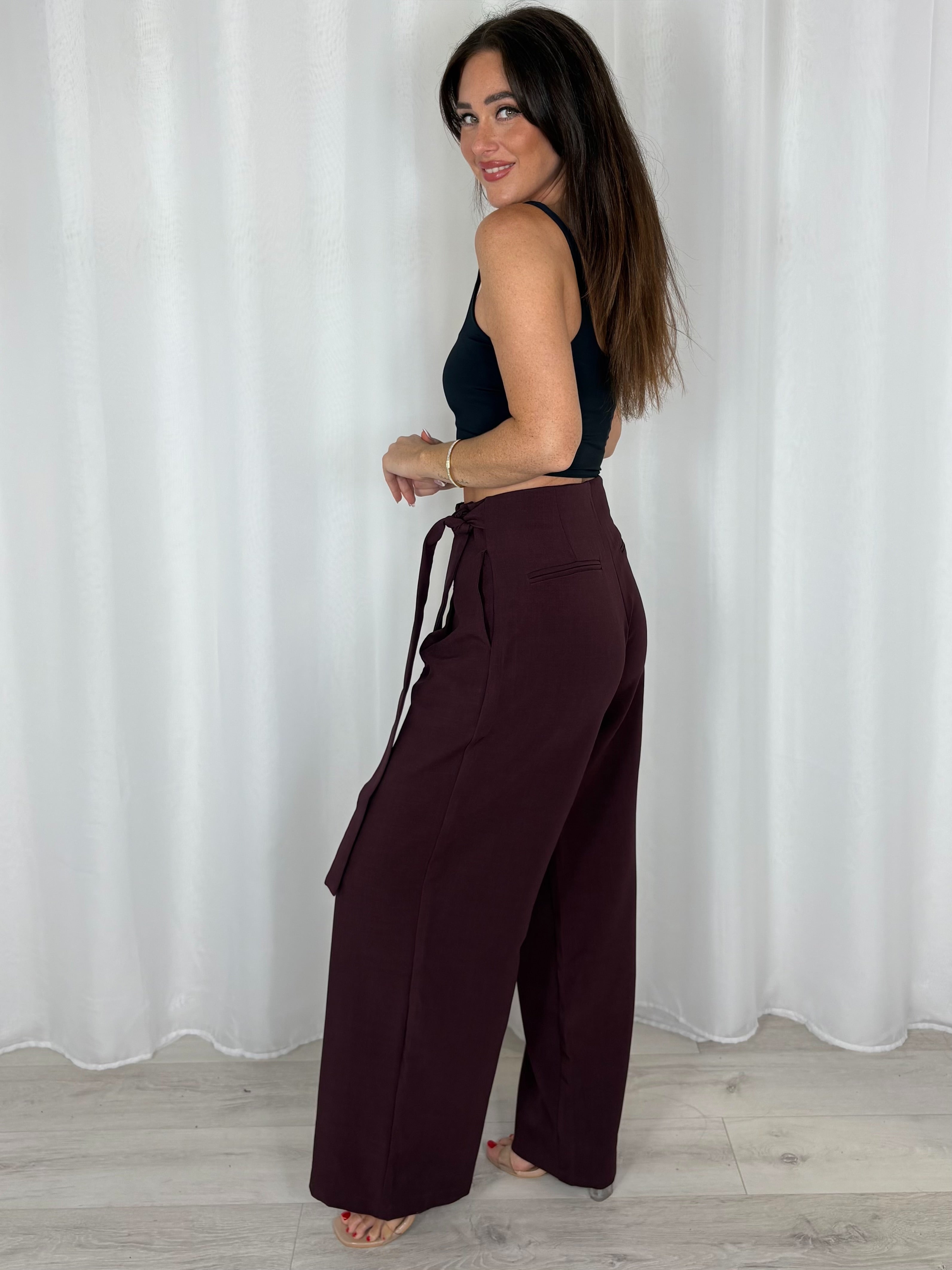 Wide Leg Trousers With Tie Up Bow (4 Colours)
