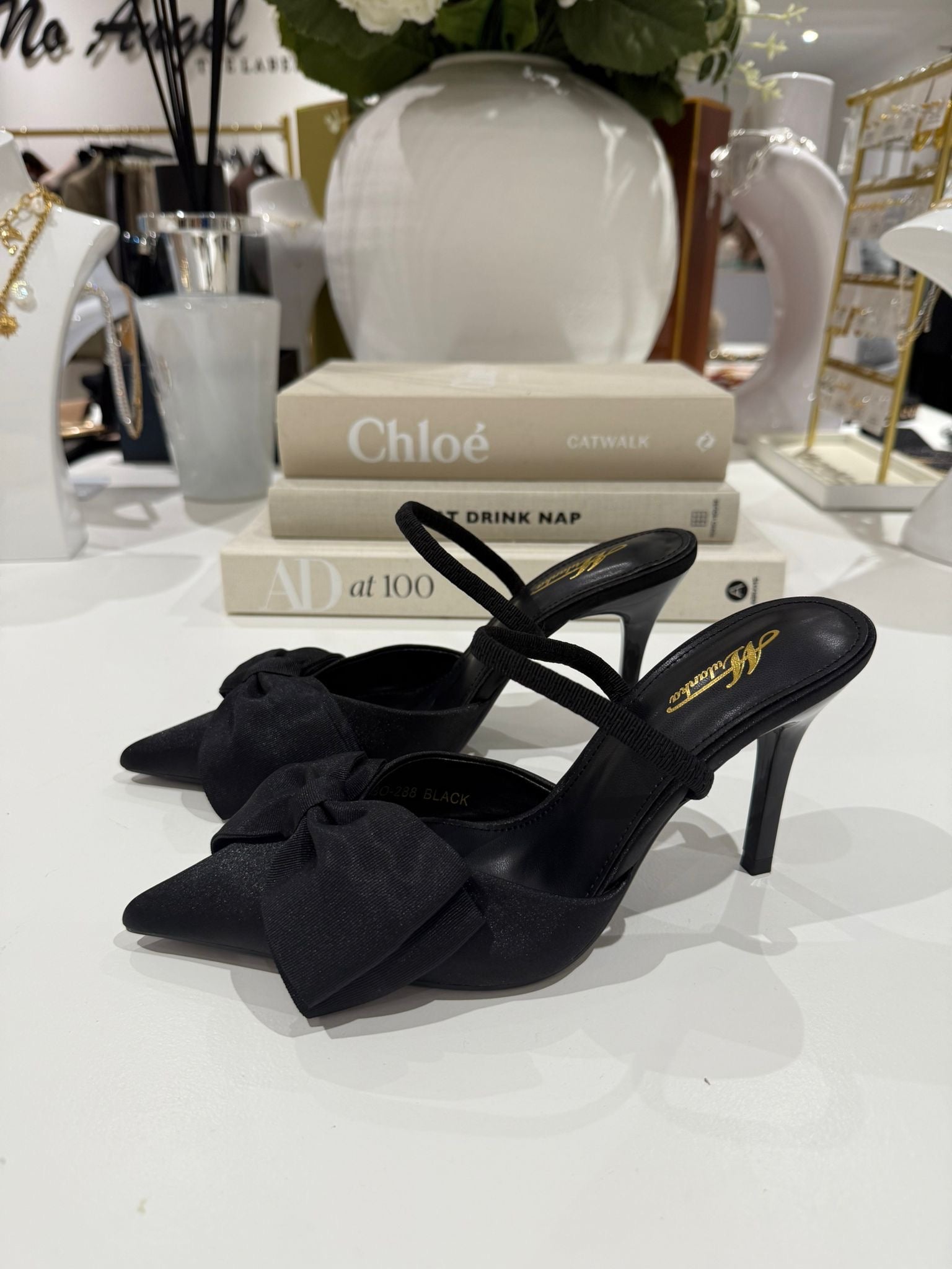 Point Toe Large Bow Sling Back Heel (3 Colours)