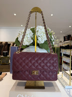 Large Genuine Leather Quilted Turn Lock Chain Handle Handbag (8 Colours)