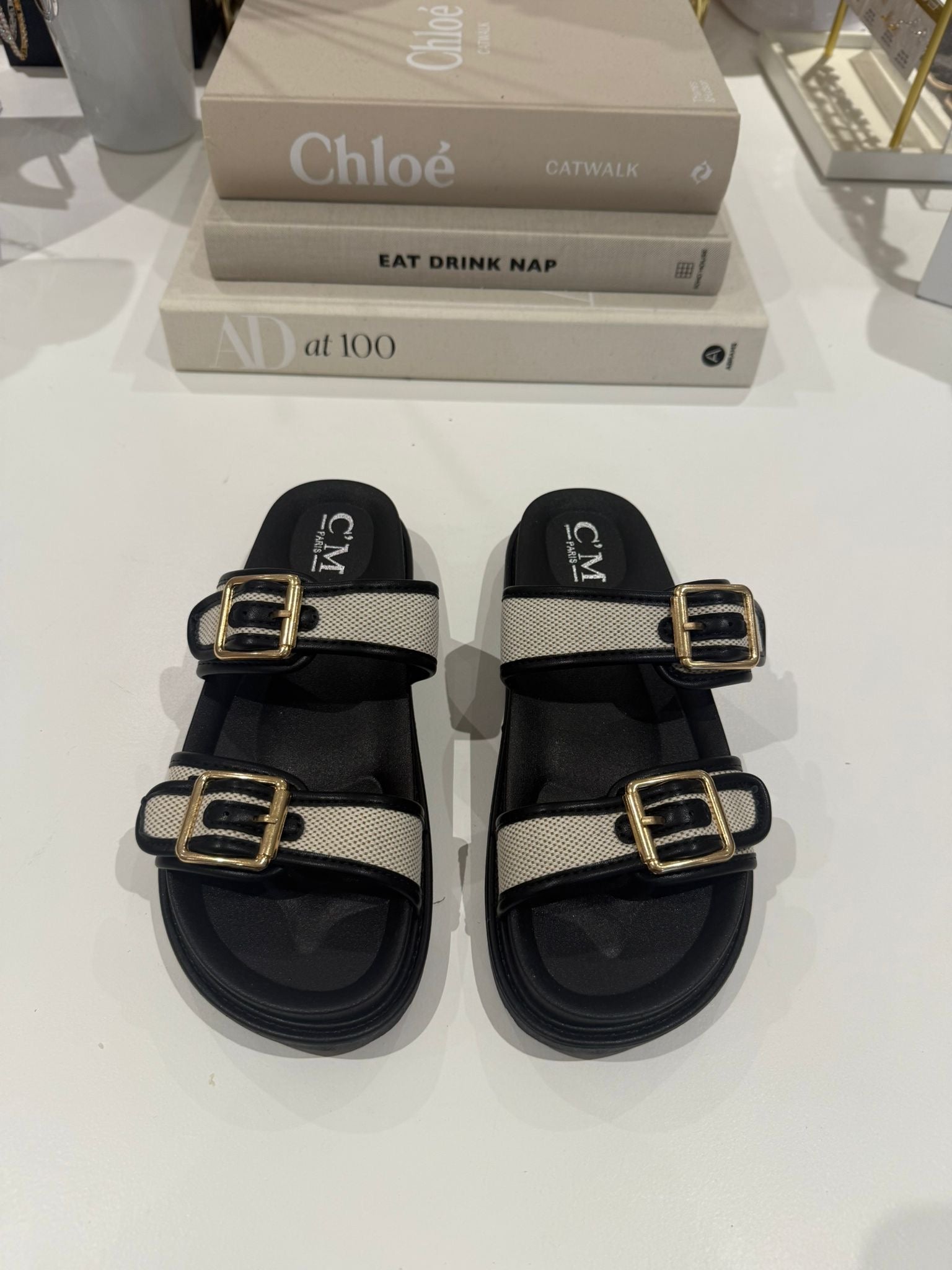 Double Buckle Contrast Woven Sandals (3 Colours)