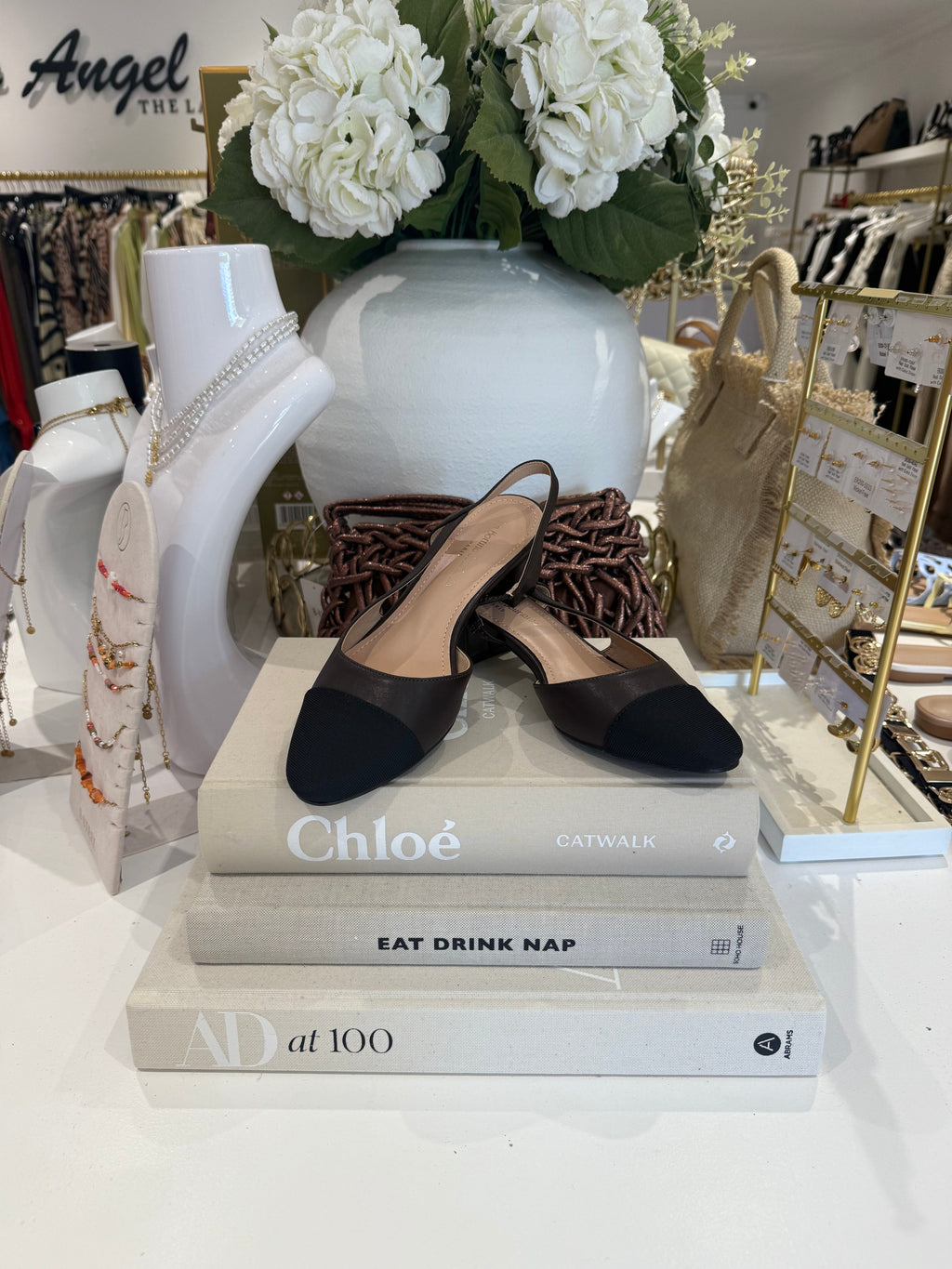 Two-Tone Cap-Toe Slingback Heels