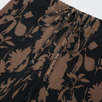 Vintage High-Waisted Drawstring Trousers with Botanical Print Pleated Pants
