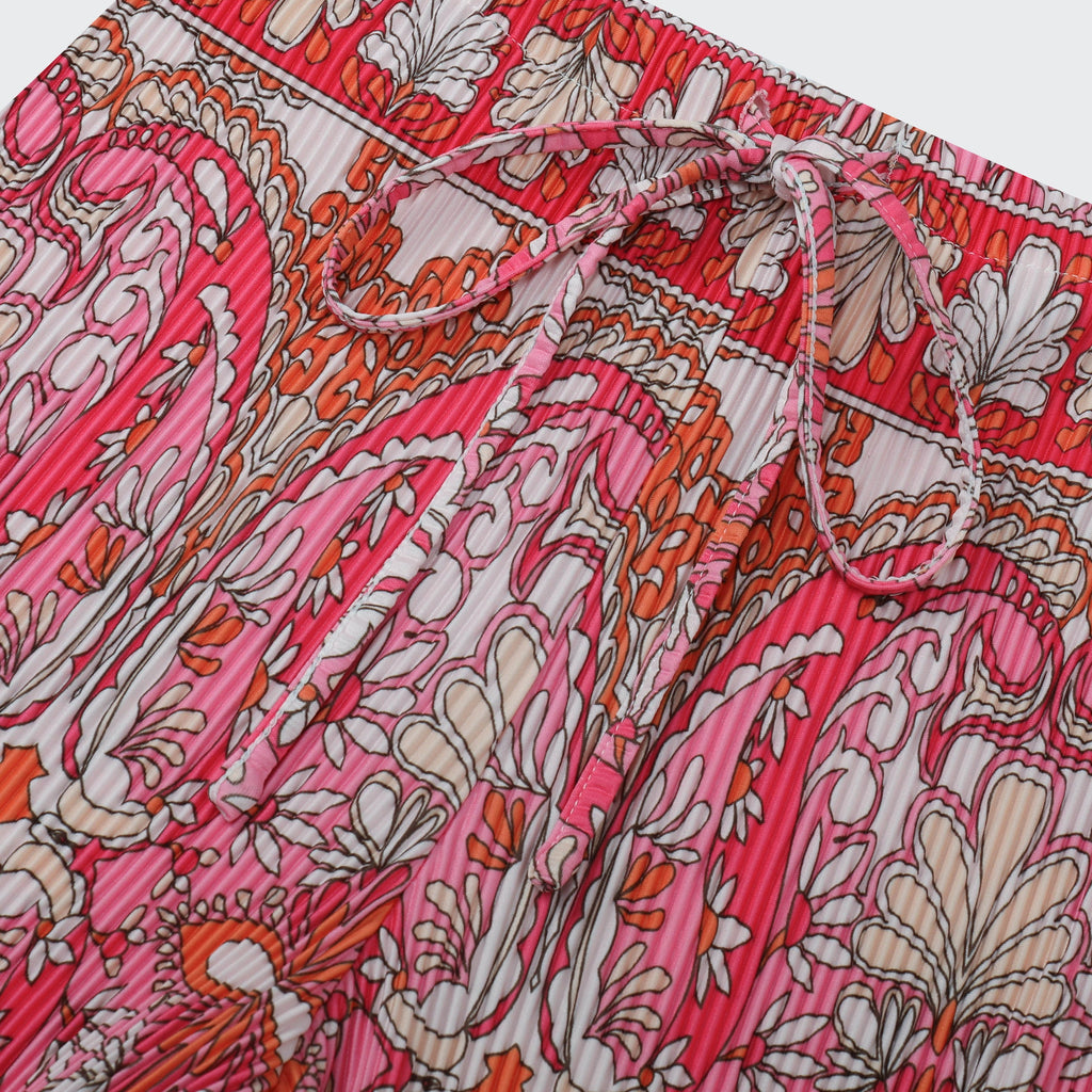 Vintage Red Pattern V-Neck Vest Top & Pleated Pants