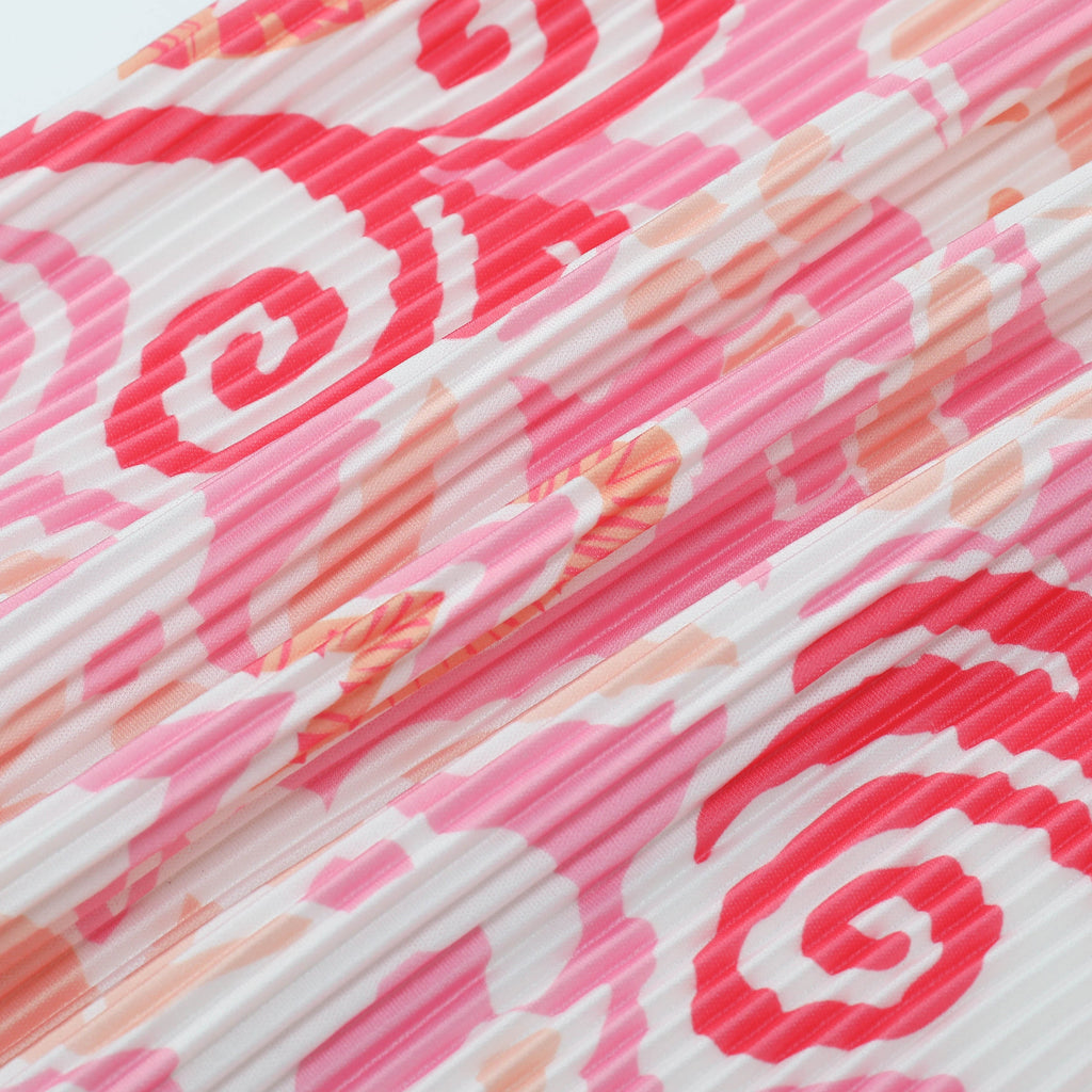 Pink Heart Abstract Prints V-Neck Vest Top & Pleated Pants