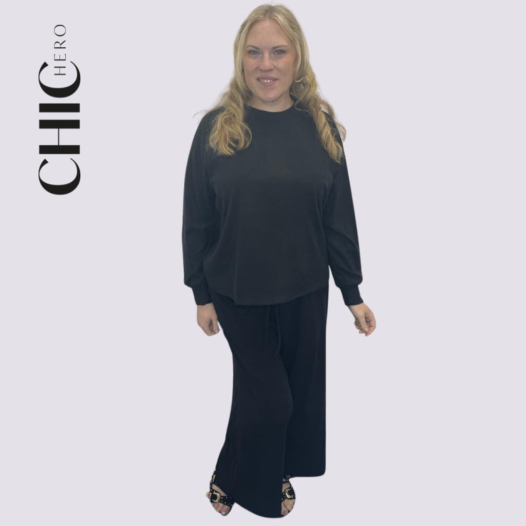 Plus Size Round Neck Short Sleeve Waist Long Sleeve Solid Color Suit