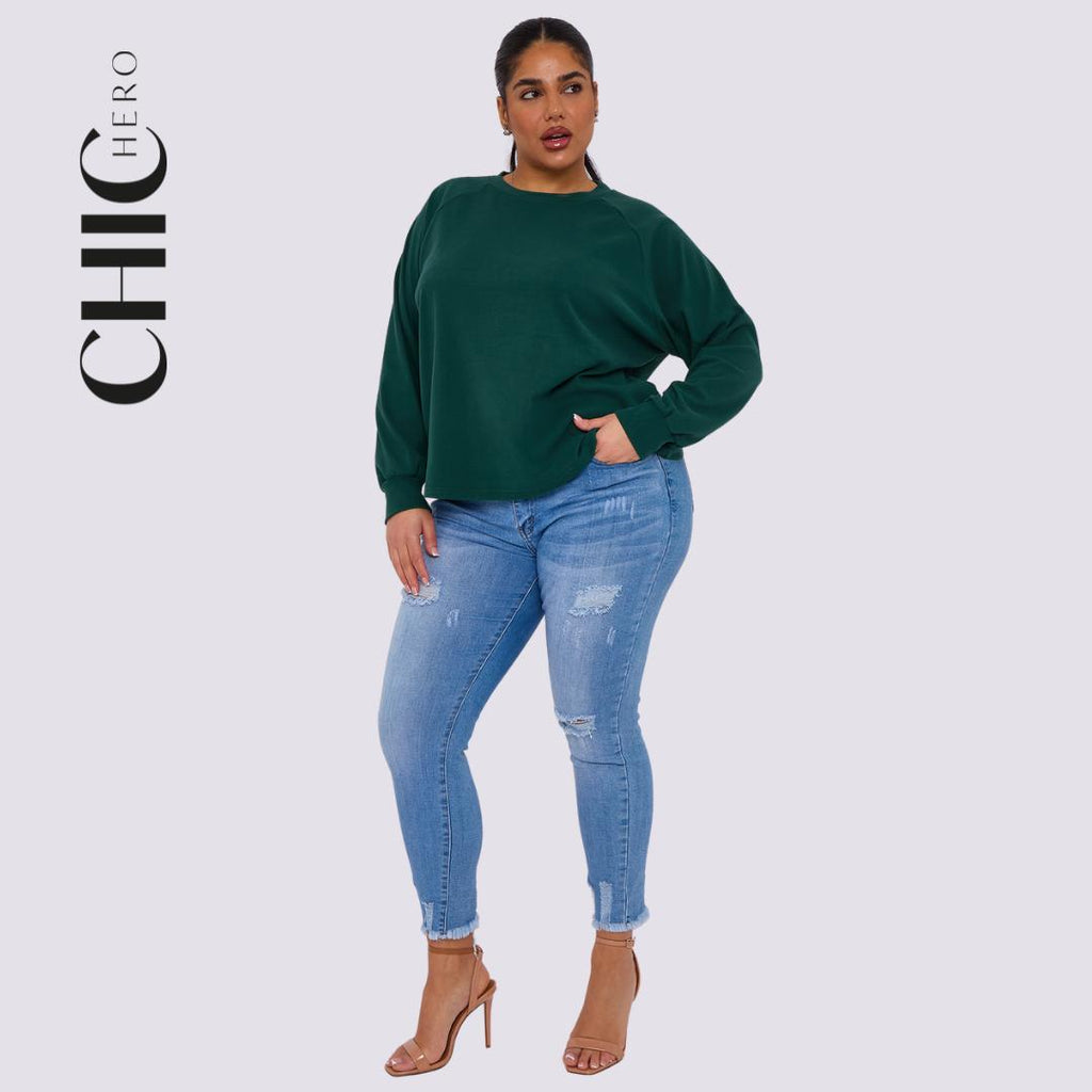 Plus Size Round Neck Short Sleeve Waist Long Sleeve Solid Color Suit