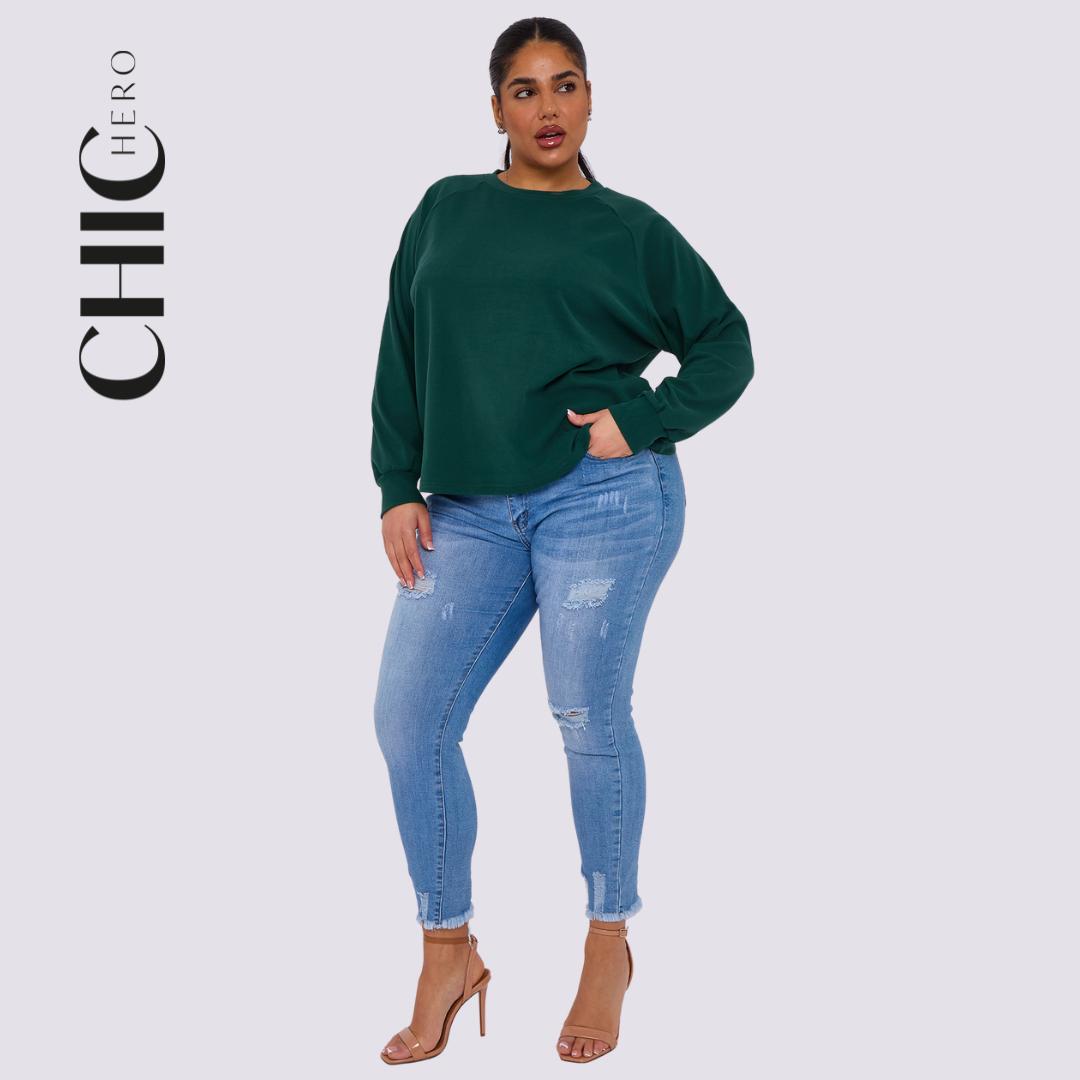 Plus Size Round Neck Short Sleeve Waist Long Sleeve Solid Color Suit