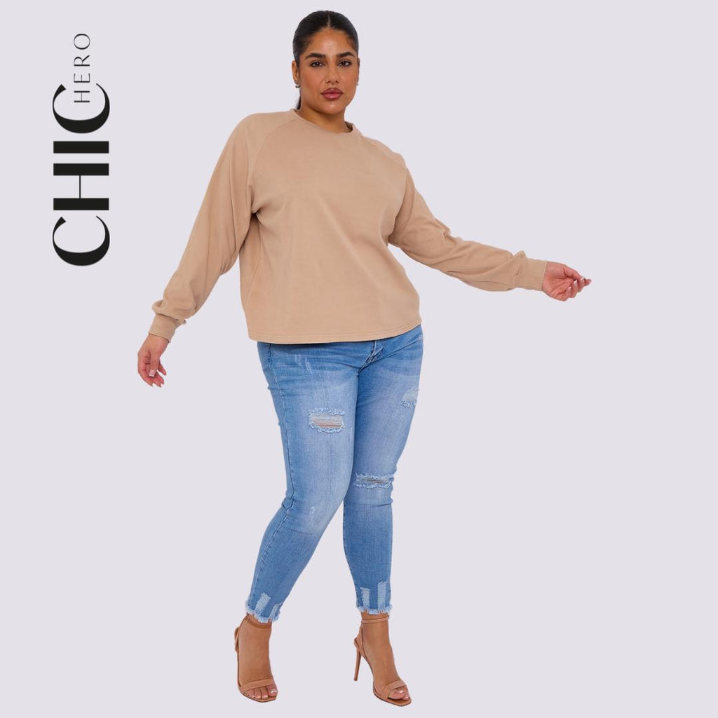 Plus Size Round Neck Short Sleeve Waist Long Sleeve Solid Color Suit