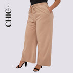 Plus Size Round Neck Short Sleeve Waist Long Sleeve Solid Color Suit
