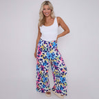 Colorful Leopard Print Abstract Print Wide-Leg Drawstring Palazzo Pleated Pants