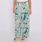 Green Floral Abstract Print Wide-Leg Drawstring Pants Palazzo Pleated Pants