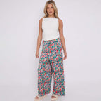 Small Florals Abstract Wide-Leg Drawstring Palazzo Pleated Pants