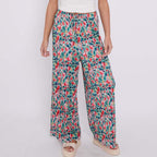 Small Florals Abstract Wide-Leg Drawstring Palazzo Pleated Pants