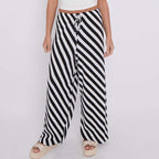 Black Zebra Abstract Print Wide-Leg Drawstring Palazzo Pleated Pants