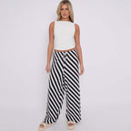 Black Zebra Abstract Print Wide-Leg Drawstring Palazzo Pleated Pants