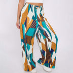 Geometric Patterns Geo Abstract Print Wide-Leg Drawstring Palazzo Pleated Pants