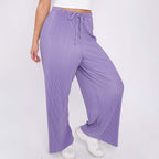 Purple Solid Color Lilac Wide-Leg Drawstring Pants Palazzo Pleated Pants