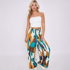 Geometric Patterns Geo Abstract Print Wide-Leg Drawstring Palazzo Pleated Pants