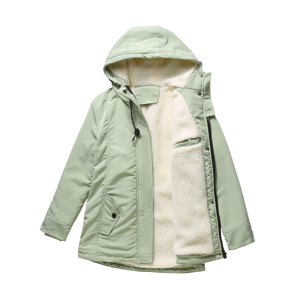 DGHM-JLMY 1/2 Pack Women's Windproof Waterproof Cotton Coats Fashion Warm Hooded Outerwear Solid Thick Fleece Jacket