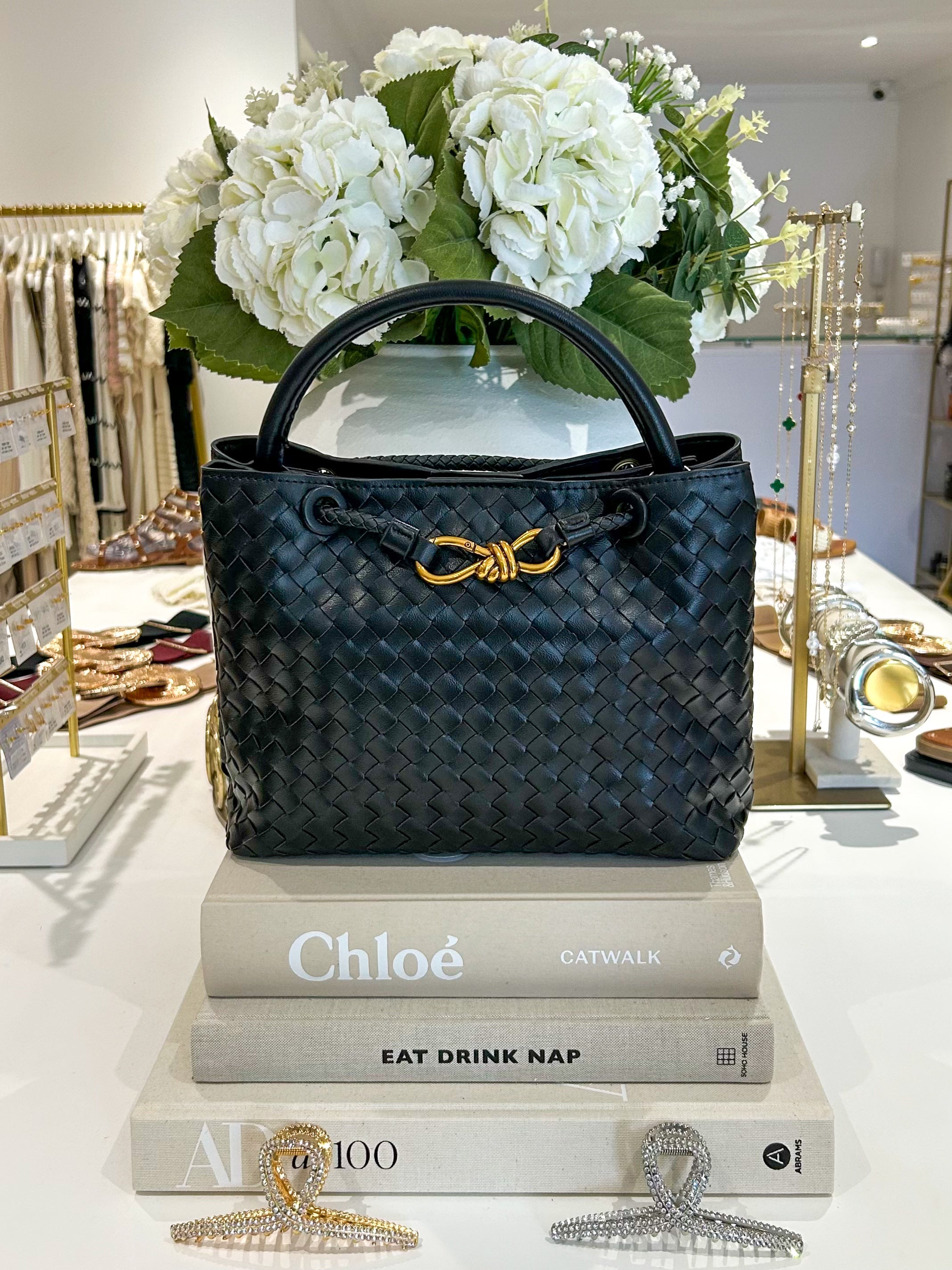 Woven Gold Infinity Detail Designer Style Handbag (11 Colours)