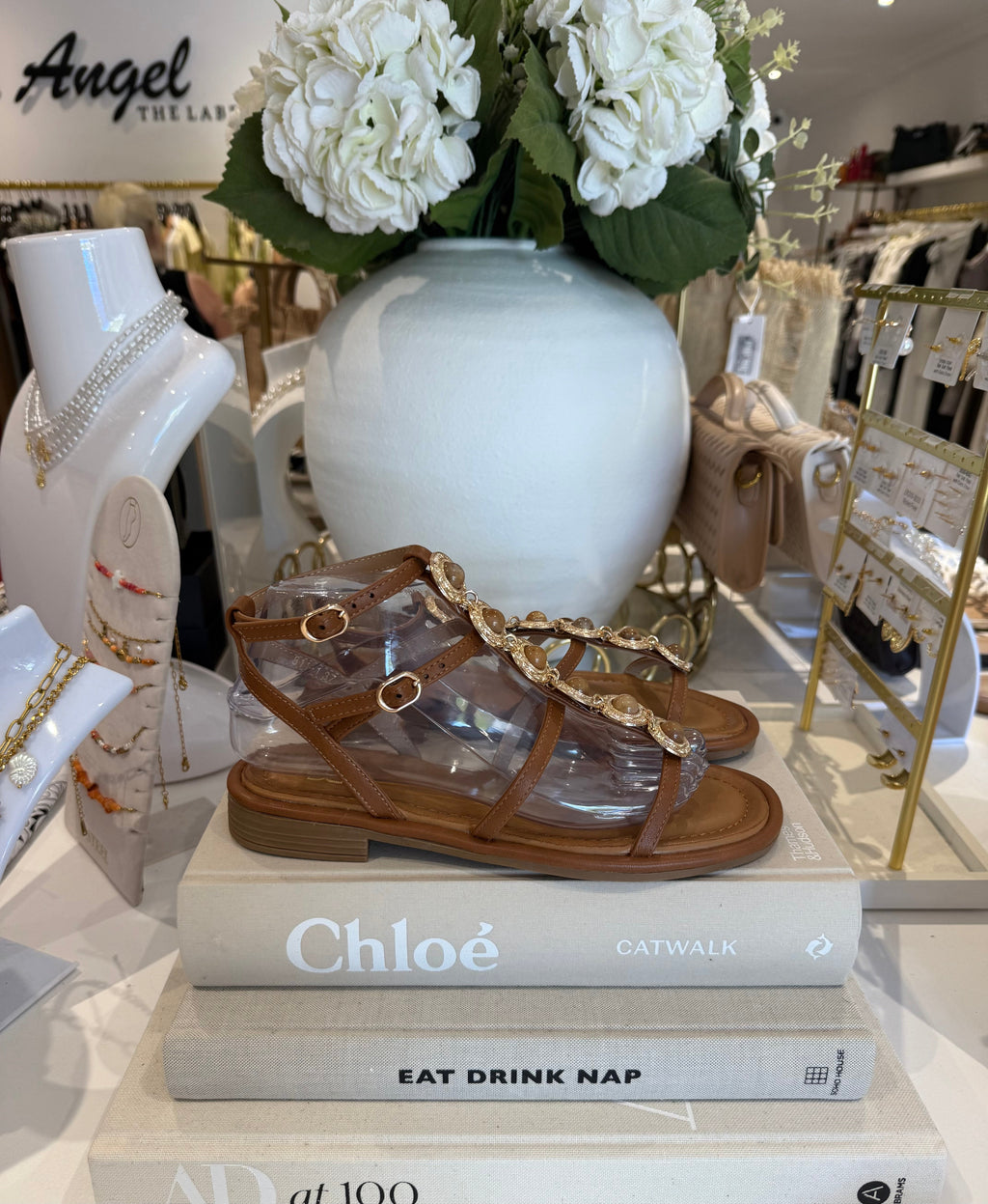 Stone Detail Gold Hardware Sandal (4 Colours)