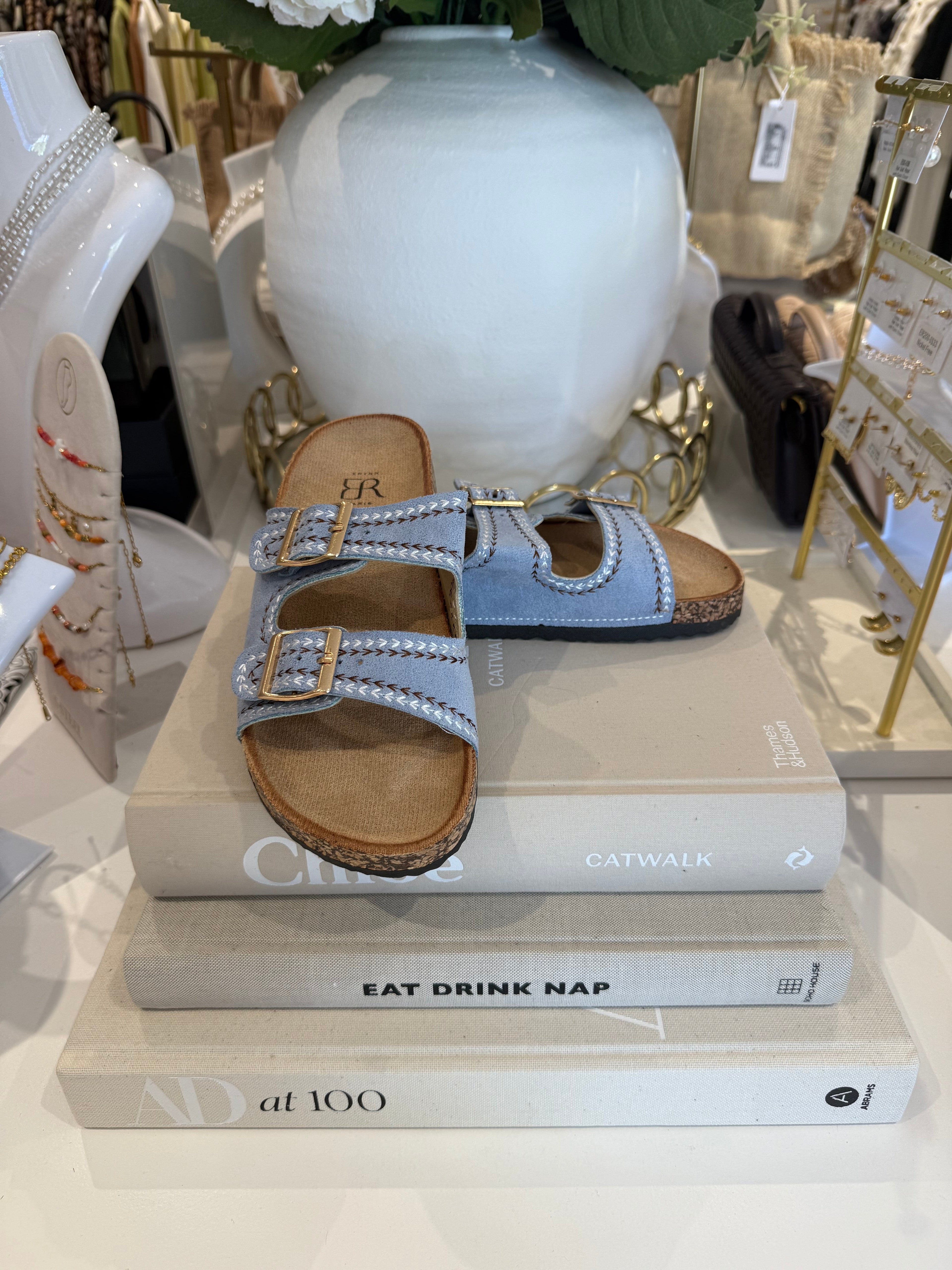 Chunky Cork Sole Double Buckle Stitching Detail Sandal (4 Colours)