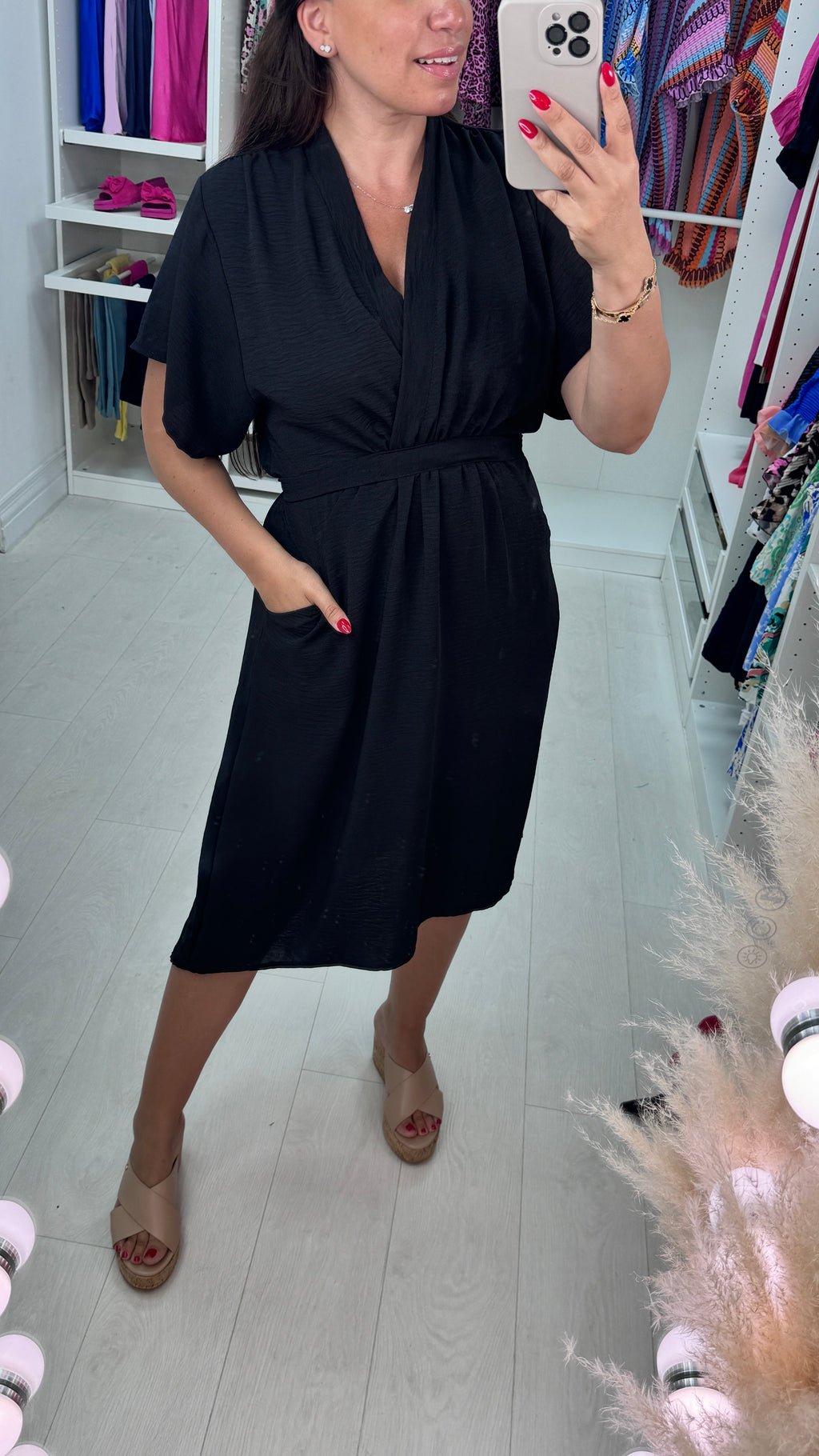 Clarissa Wrap Effect Pocket Shift Dress